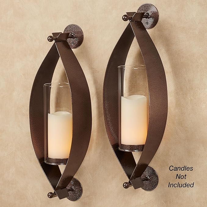 Touch of Class Xander Wall Sconce Pair - Handcrafted Steel - Antique Copper - Glass Hurricane - Set of 2 - Metal Sconces Holder for Bedroom Bathroom Living Room Kitchen Walls Hallway