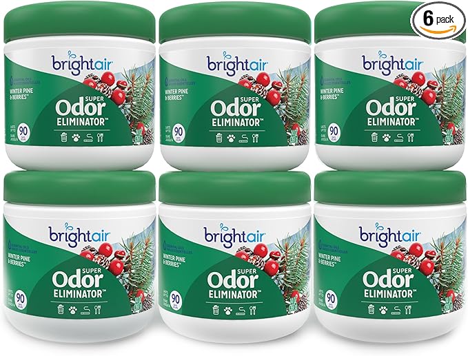 Bright Air 14 oz. Super Odor Eliminator For Medium-Size Spaces Winter Pine &amp Berries Scent Case of 6 Odor Eliminator &amp Air Freshener Natural Essential Oils Lasts Up to 90 Days Each