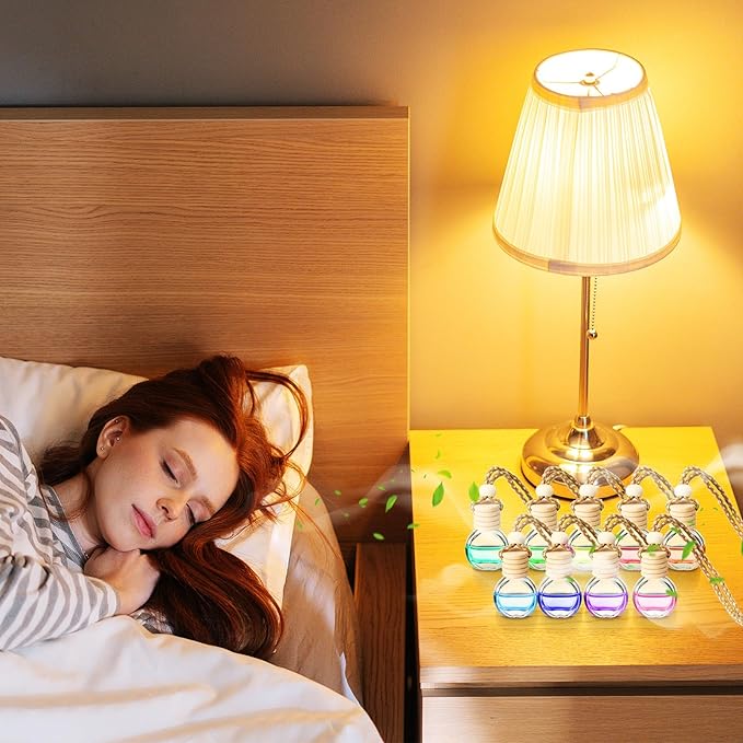 Inbagi 100 Pcs 10ml Car Hanging Perfume Bottle Car Air Freshener Empty Glass Diffuser Bottles Hanging Fragrance Perfume Pendant Refillable Aromatherapy Essential Oils Bottle Auto Ornaments Decor