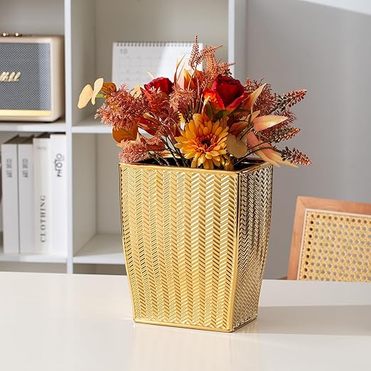 Bathroom Trash Can Stylish Garbage Container Bin for Living Room 1.32 Gallon/5 Liters Gold Small Trash Can Waste Basket for Bathroom Kitchen Office Bedroom-Room Decor