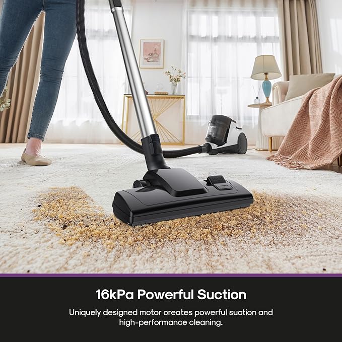 Eureka Bagless Canister Vacuum Cleaner 1100W High Power Vacuum Cleaner for Carpets and Hard Floors HEPA Filter Extension Tube 2-in-1 Crevice Tool Floor Nozzle NEN121WH