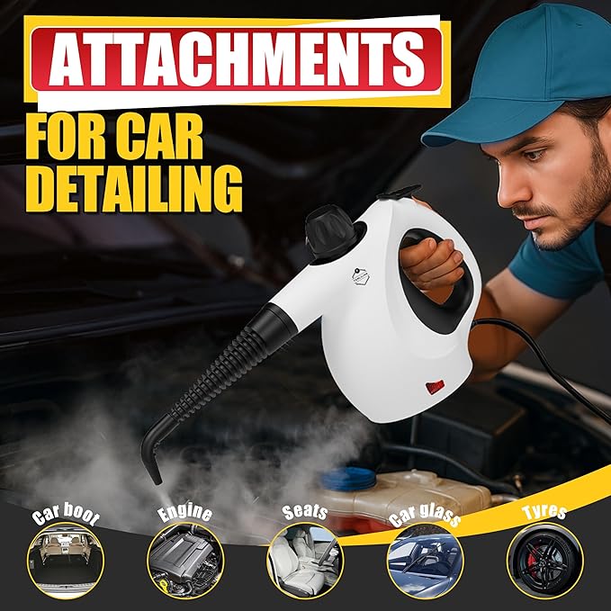 Pressurized Upgraded Handheld Steam Cleaner for Home with 13 pcs Accessories Chemical-Free Multi-Purpose 450ML Steamer for Cleaning Car Furniture Floor Tile Grout and Home Use