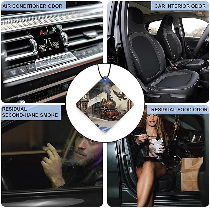 5PCS Car Air Freshener Hanging Personalized Double Sided Steampunk Express Car Fresheners Long Lasting New Cars Scents Cute Automotive Freshies for Closets Drawers (tea)