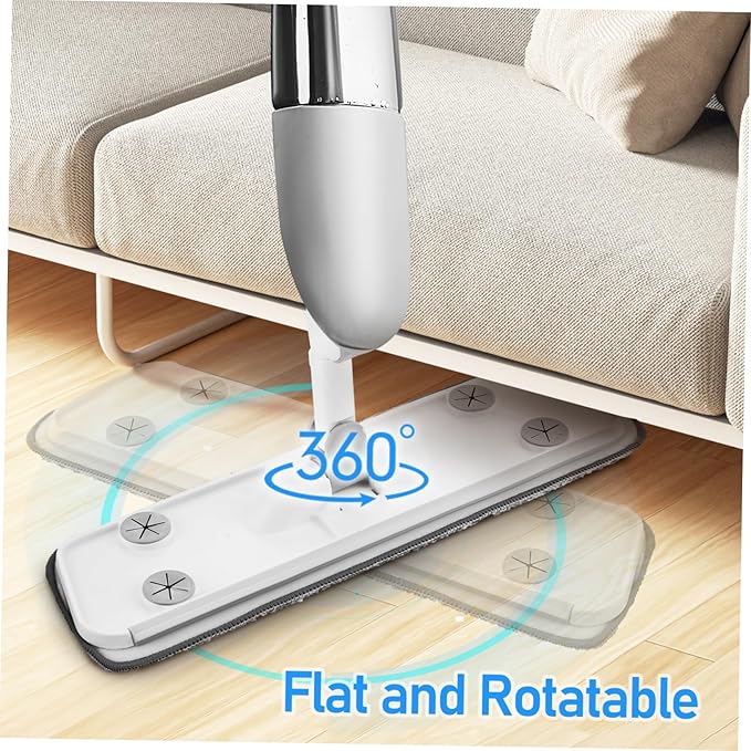 Mop with Refillable Water Tank Flat Rotatable Design for Wet Dry Cleaning Includes Replacement Pads for Effortless