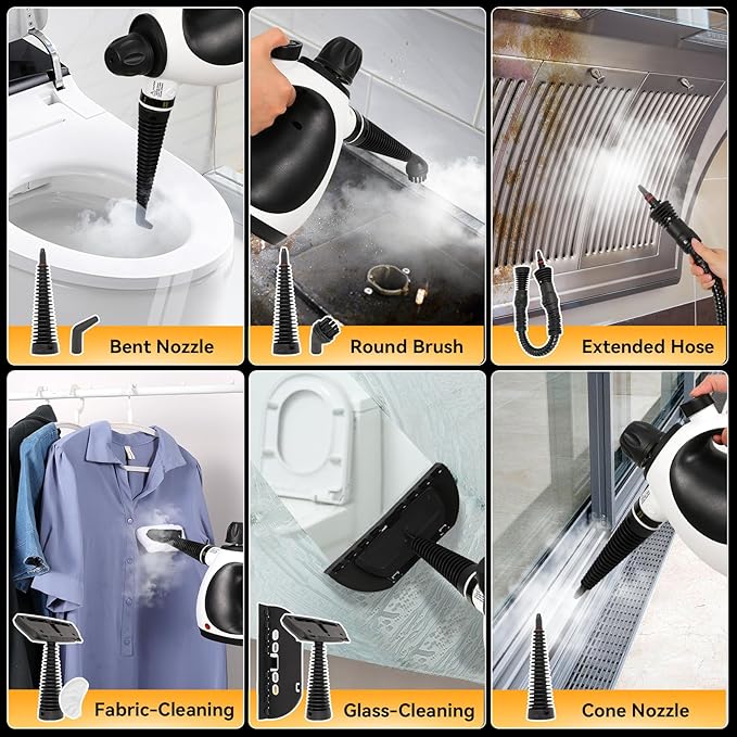 Pressurized Handheld Steam Cleaner for Home with 12 pcs Accessories Multi-Surface Natural Steamer for Effective Cleaning Fast Heating for Cleaning Home Furniture Car Grout Window
