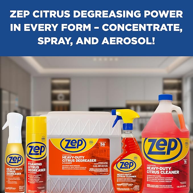 Zep Heavy-Duty Foaming Citrus Degreaser &amp Cleaner - 18 oz. (Case of 6) - ZUHFD186 - Pro-Trusted Citrus Formula Cuts Through Grease &amp Grime with Ease
