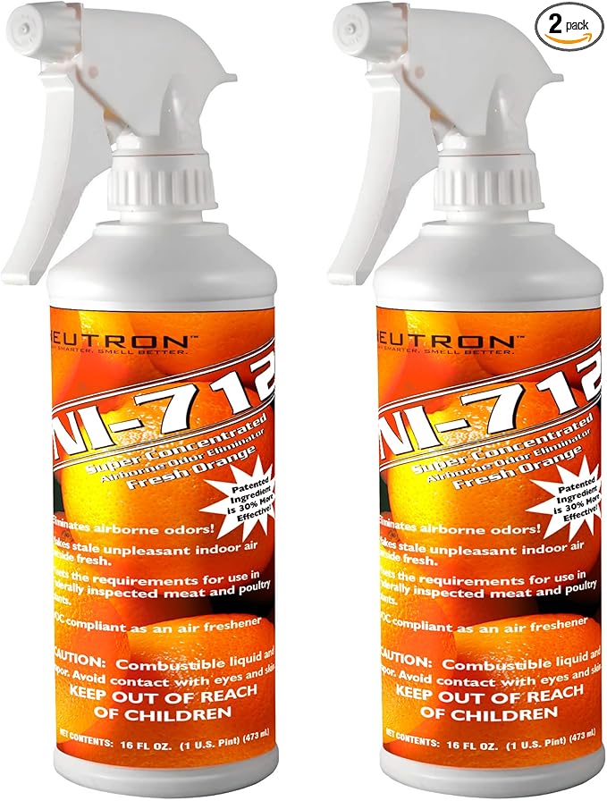 NI-712 Fresh Orange Odor Eliminator Spray (2 bottles) – Powerful Long-Lasting Odor Neutralizer – Instant Air Freshener for Home Car &amp More – Pint-Sized (16 oz)