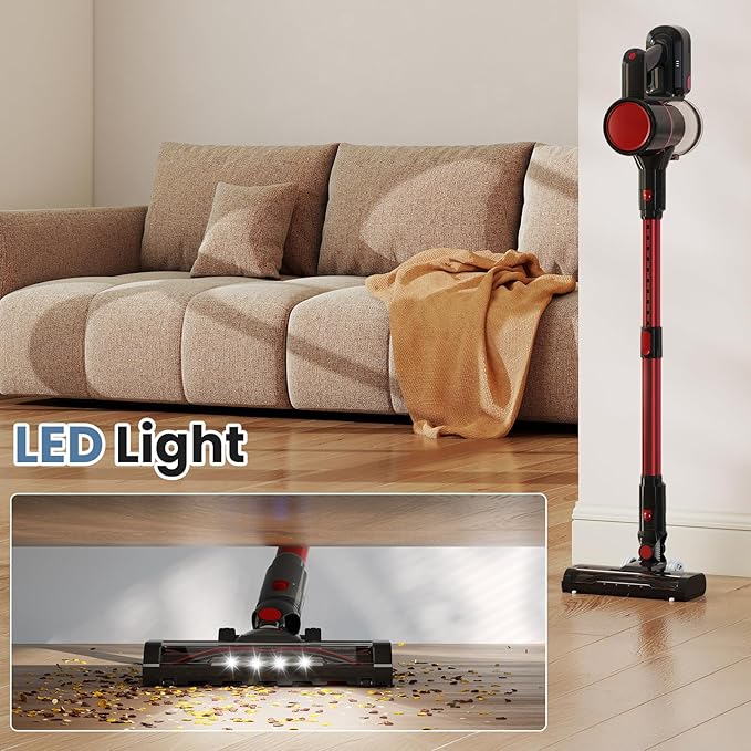 NEWBULIG Cordless Vacuum Cleaner Lightweight Stick Vacuum for Home with Anti-Tangle and LED Lights Powerful Rechargeable Wireless Cleaners for Hardwood Floors Carpet Pet Hair