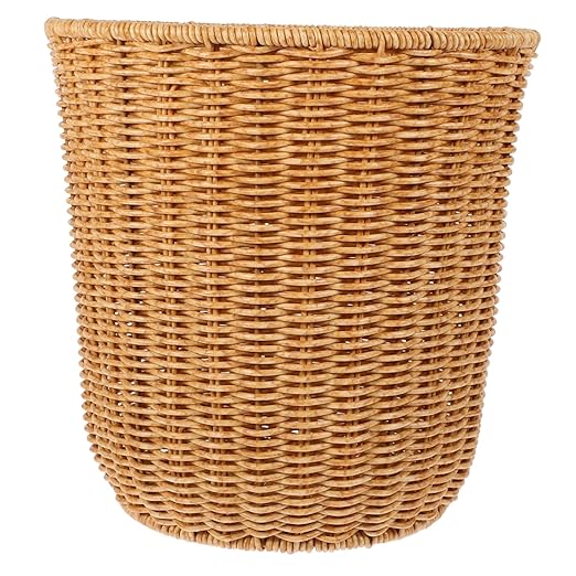 Imitation Rattan Woven Trash Can Medium Size Household Wastebasket Stylish Storage Basket for Home Office and Bathroom