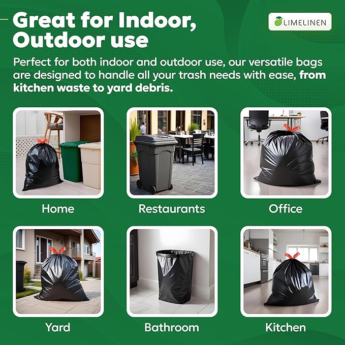LIMELINEN 30 Gallon Garbage Trash Bags 100 Count 1.2 mil Extra Thick Trash Bags with Drawstring Closure Leak and Odor-Resistant Large Plastic Bags For Office Home Hospital Big Waste Binst