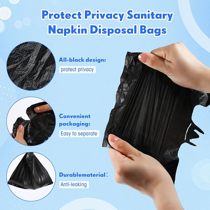 1000 Pcs Sanitary Napkin Disposal Bags with Handles Sanitary Disposal Bag 10.2 x 7.1inch Black Trash Bags Women Personal Waste Bag for Tampons Pads Liners (Black)