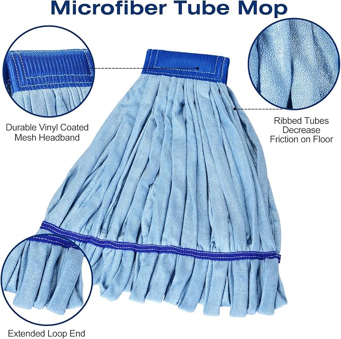 Matthew Microfiber Tube Mop(MeduimBlue12Pack) Heavy Duty Mop Head ReplacementExcellent AbsorbencyPremium launderabilityReusableLoop end for HomeCommercial&ampIndustrial Use
