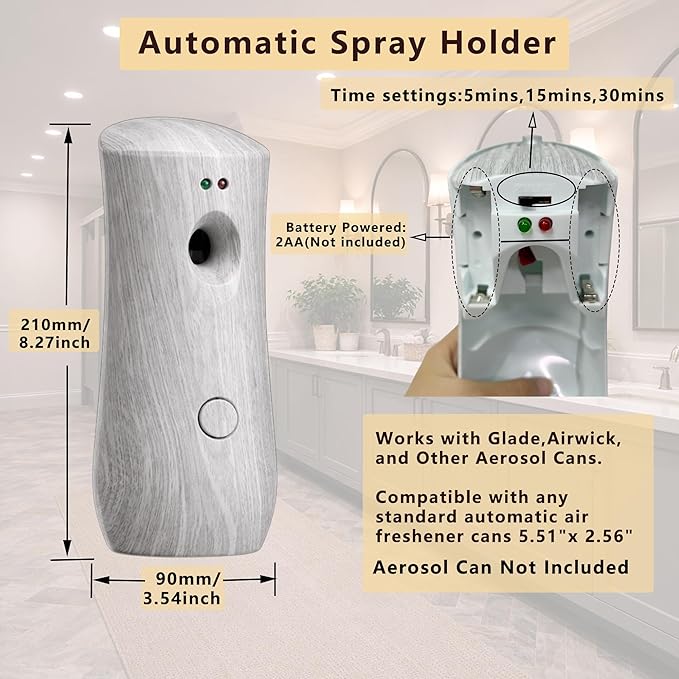 Automatic Air Freshener Spray Dispenser (2-Pack) Free Standing or Wall MountedBattery Operated Sprayer for Home Indoor Bathrooms Offices Hotels and Commercial Places (BHW-01)