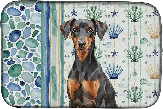 Caroline's Treasures German Pinscher Coastal Sea Glass Dish Drying Mat Absorbent Dish Drying Mat Pad for Kitchen Counter Dish Drainer Mat for Countertop 14 x 21 Multicolor