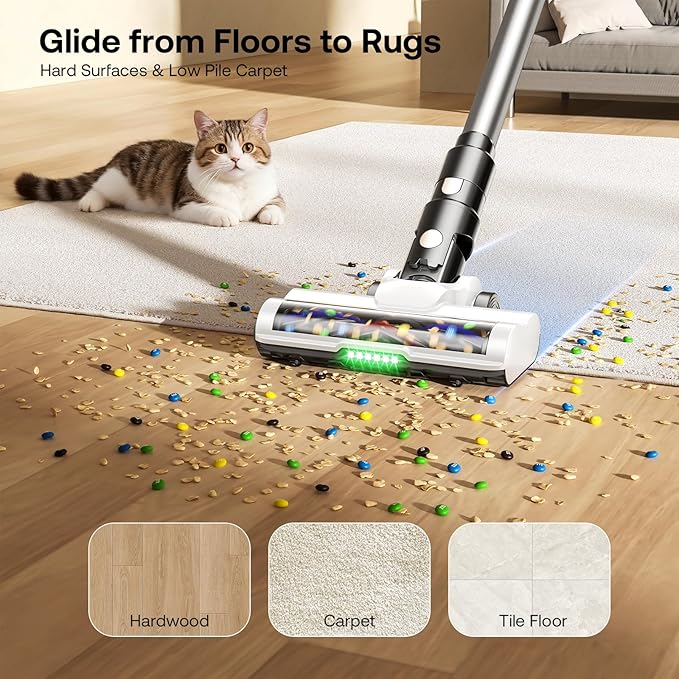 Trucozie Cordless Vacuum Cleaner Self-Standing Lightweight Stick Vacuum with 50 mins Runtime Powerful Suction Anti-Tangle Wireless Vacuum for Home Hardwood Floor Carpet Pet Hair White
