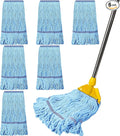 6 Pack Heavy Loop End Cotton String Mop Head Heavy Duty Mop Head Commercial Refills Mop Head Replacement for Home Industrial Commercial Floor Cleaning(Blue Orange)