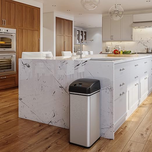 iTouchless 13 Gallon Sensor Trash Can with Deodorizer (2-Pack) Stainless Steel Big Lid Opening (Base Version - No AC Adapter)