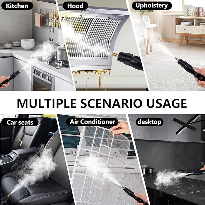 Handheld Steam Cleaner 2500W Pressurized Steam Cleaner with 3 Brush Heads Portable Steam Cleaner for Home Car Furniture Kitchen Bathroom and Wall Red