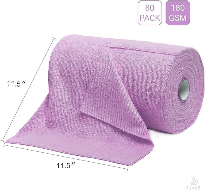 LIVOS Microfiber Cleaning Cloth Roll - 80 Pack Reusable Paper Towels Purple Tear Away Towels Microfiber Towels for Cars Super Absorbent Lint Free Cleaning Rags for HouseKitchenWindow-11.5x11.5