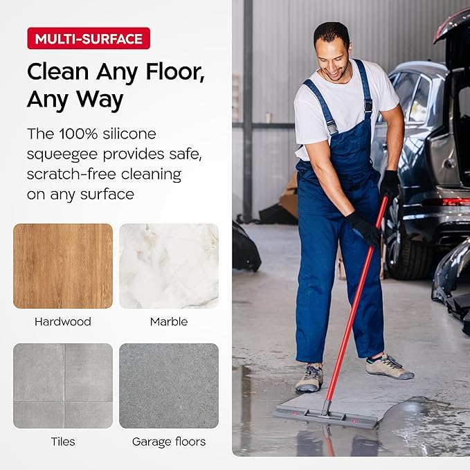 Tyroler Heavy Duty Floor Squeegee for Concrete Floors | 16.5 Squeegee for Floor with 55 4-Part Handle | Squeegees Broom for Floors | The MoppyShmoppy is The Ideal Squeegees Mop for All Surfaces