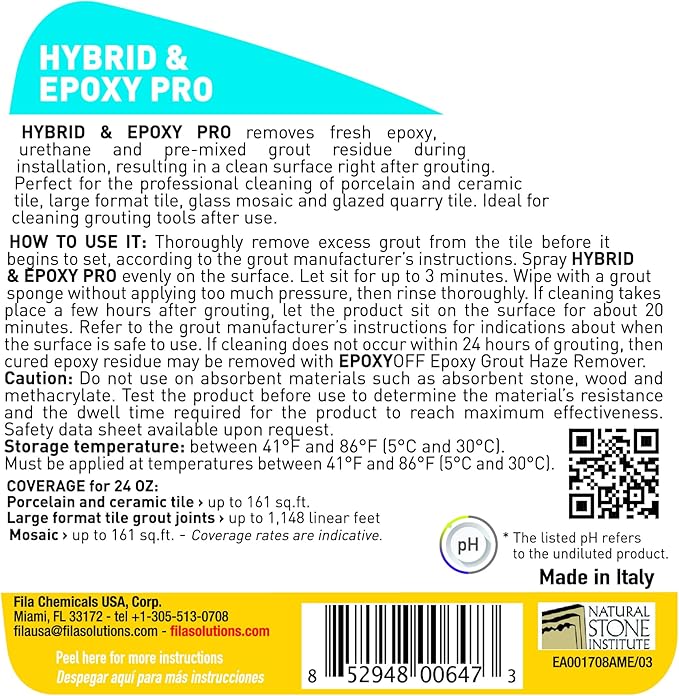 FILA Surface Care Solutions HYBRID &amp EPOXY PRO Instant Cleaner for Fresh Epoxy Grout residues Grout Cleaner to use during Installation Clean your Epoxy Floor Kit Tools after Epoxy Flooring 24