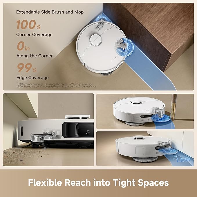 DREAME L40 Ultra Gen 2 Robot Vacuum and Mop with 25000Pa Suction Extendable Side Brush and Mop All-in-One Self-Emptying &amp Cleaning Dock Voice &amp App Control White