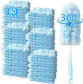 60 Pack Duster Refills Kit Fit for Swiffer Duster Handle360° Deep Cleaner Heavy Duty Replacement with 1 Handle(Blue)