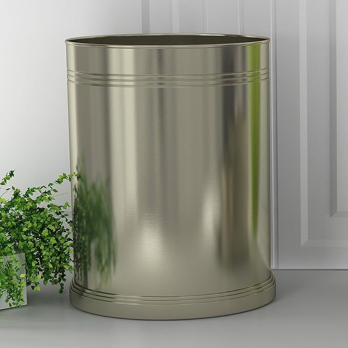 nu steel DR8H Dual Ridge Collection Wastebasket Small Round Vintage Trash Can for Bathroom Bedroom Dorm College Office 8.2 x 11 x 8.2 Brushed Pewter Finish Under 5 Gallons