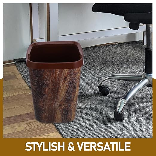 Indoor Wastebasket Imitation Wood Grain Finish Trash Can for Home Office Bathroom and Kitchen Efficient Square Garbage Bin for Compact Spaces