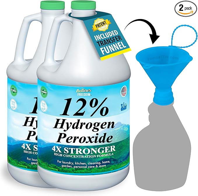 Nature's Freedom 12% Hydrogen Peroxide Food Grade H2O2 and Purified Water Only 2 Gallons Solution