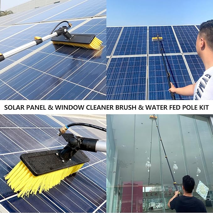 Solar Panel Cleaning Pole 30ft Telescopic Water Fed Brush Squeegee Long Reach Solar Panel Cleaning Brush Water Fed Window Pressure Washer with Widened 40cm Rotatable Brush