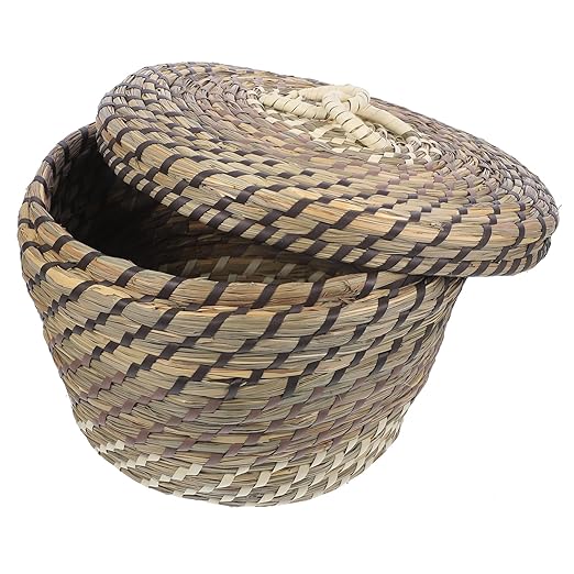 Happyyami Office Waste Basket Under Desk Trash Can Lid Woven Basket Small Trash Can Rustic Design