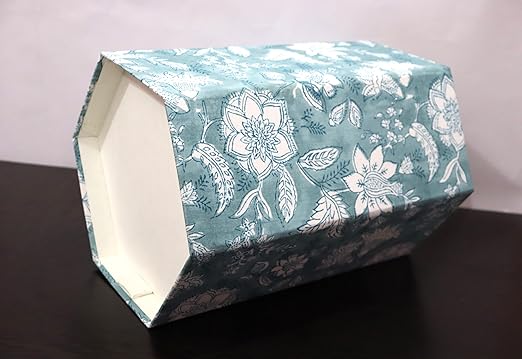 Generic Floral Hand Block Print Paper Dustbin Cotton Printed Wastebasket Indian Vintage Home Decor Hotel Room Decor (1 Sky Blue)