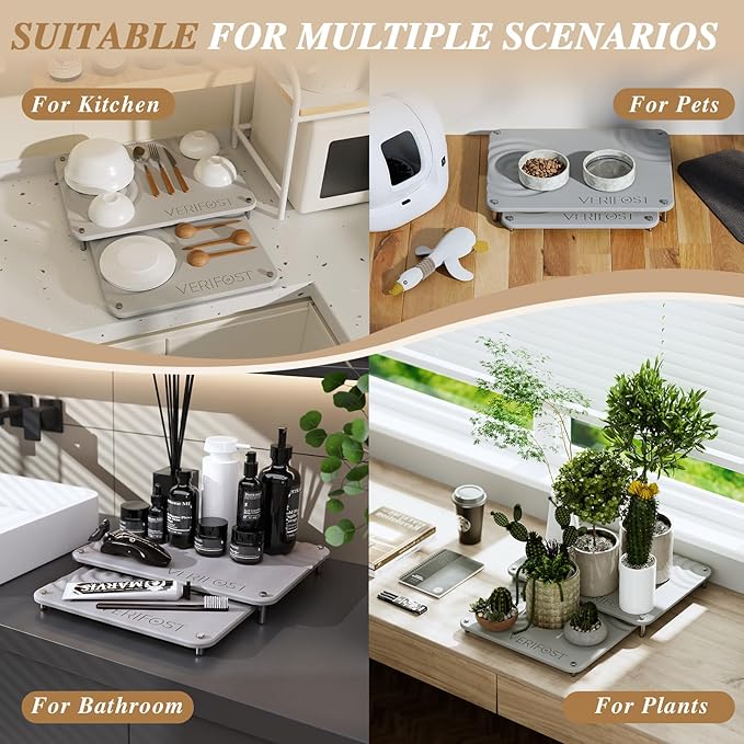 VERIFOST 2pcs Large Stone Dish Drying Mat with Acacia Wood Holder Stand for Cutting Board and Stone Drying Mat for Kitchen Counter Quick Dry Diatomaceous Earth Mat for Kitchen Counter Moonlight Gray