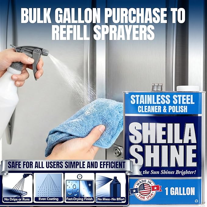 Sheila Shine 1 Gallon Stainless Steel Cleaner and Polish - Cleans Polishes &amp Protects Kitchen Appliances Refrigerators Sinks Ovens &amp Grills - Cleaner for Stainless Steel Appliances