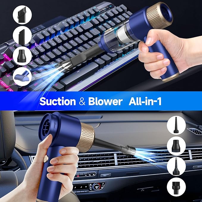 Car Vacuum Cleaner 16000PA Mini Car Vacuum Cordless Powerful 7 in 1 Portable Handheld Vacuum Cordless with LED Light Dual Filters One-Touch Empty for Pet Hair Home Office