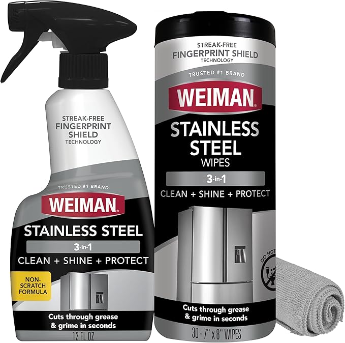 Weiman Stainless Steel Cleaner Kit - Removes Fingerprints Residue Water Marks and Grease