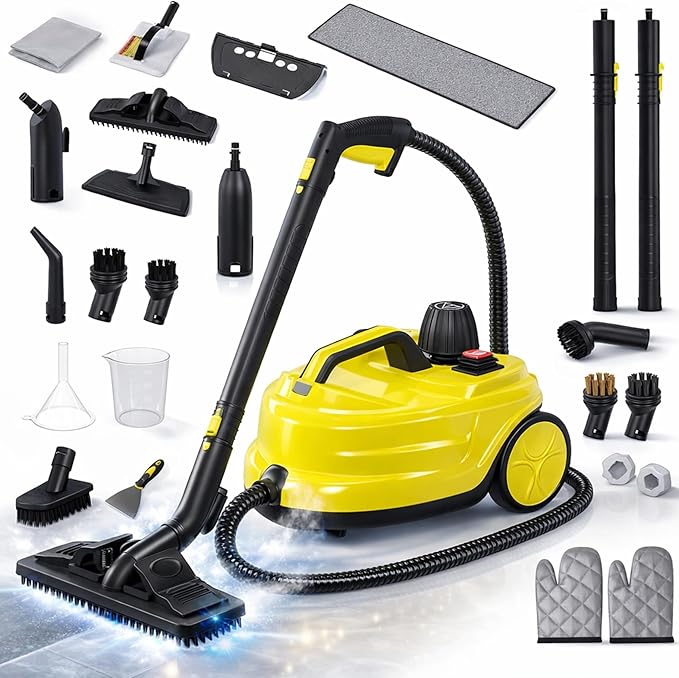 Heavy-Duty Steam Cleaner for Home &amp Car – High-Pressure Chemical-Free Deep Cleaning System Portable Handheld Steamer with 27-Piece Kit for Tile Grout Floors Ovens &amp Upholstery