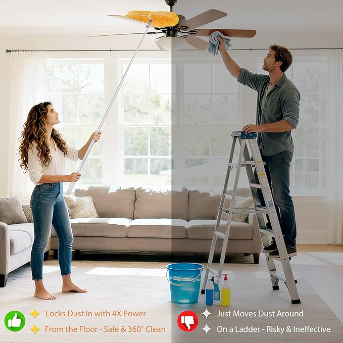 6 ft Extendable Duster Handle with 20 Pcs 360° Heavy Duty Duster Refills Kit for Swiffer 4X Electrostatic Microfiber for Cleaning Home Effortlessly Reach Ceilings Fans &amp Hard-to-Reach Areas