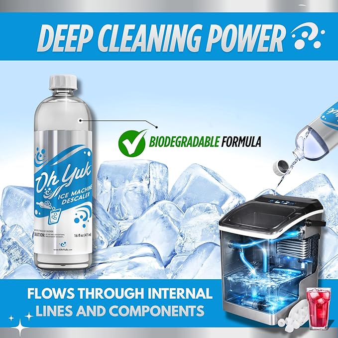 Oh Yuk Ice Machine Cleaner Descaler – Scale &amp Buildup Remover Nickel-Safe Ice Maker Cleaning Solution Compatible with GE nugget Igloo &amp All Standalone Ice Makers. For A Fresh Ice Machine