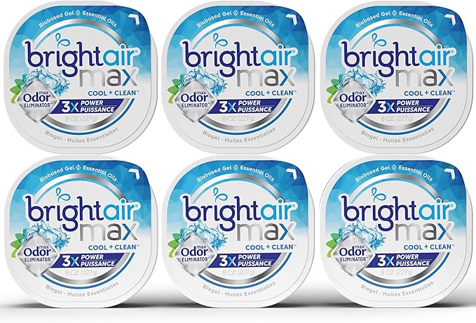 Bright Air Max Odor Eliminator Gel Biobased Air Freshener Cruelty Free Cool and Clean Scent 8 Oz Each 6 Pack