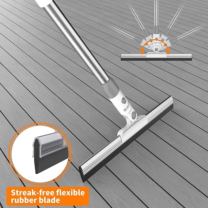 LGJJ Floor Spatula Broom 17 Rubber Spatula with 51 Aluminum Rod for Bathroom Tile Garage Concrete Deck Shower Glass Window Cleaner Spatula Broom for Home Flooring