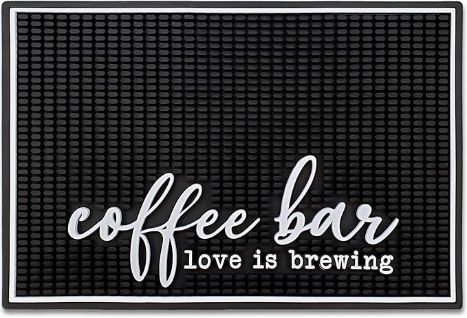 New Mungo Coffee Bar Mat – “Love Is Brewing” – Spill-Proof PVC Coffee Station Mat Non-Slip Countertop Protector 18x12
