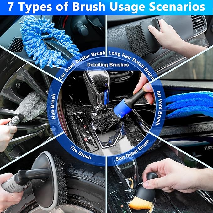 THINKWORK Car Wash Kit Car Detailing Kit with Foam Gun Car Wash Brush Mop and Large Folding Bucket Suitable for Car Cleaning Blue Car Wash Set Gift for Men and Women