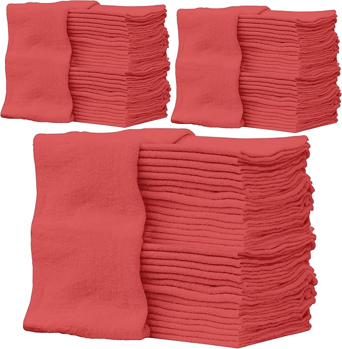 ZUPERIA Cotton Shop Towel – Multipurpose Cleaning Cloths (14 x 12 - Pack of 150 - Red) Reusable Shop Rags for Automobiles Industrial Restaurants Garage and Homes