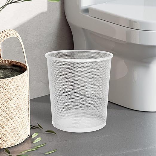 Mesh Iron Wire Desktop Garbage Can Medium Metal Wastebasket with Wide Opening for Office Home Desk Trash Bin Stylish Narrow Design