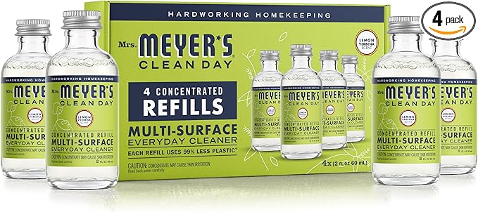 MRS. MEYER'S CLEAN DAY Multi-Surface Everyday Cleaner Concentrated Refills 4 Concentrated Refills (2 Fl. Oz. each) Lemon Verbena Scent Makes 64 Fl. Oz. Total