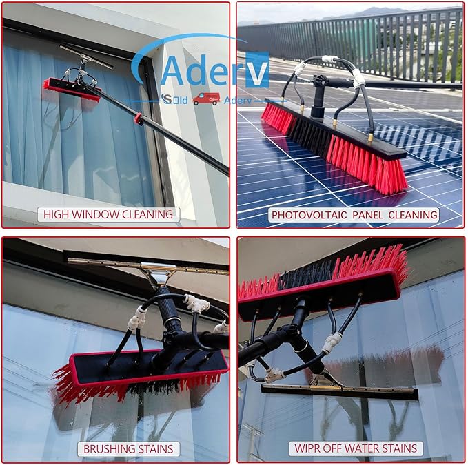 Washing Kit: Water-fed BrushSqueegee and Soap Dispenser 3.6-10.8 M Extendable Window Cleaning Pole Water Fed Telescopic Brush Window Cleaner Equipment (35cm Brush10.8M)