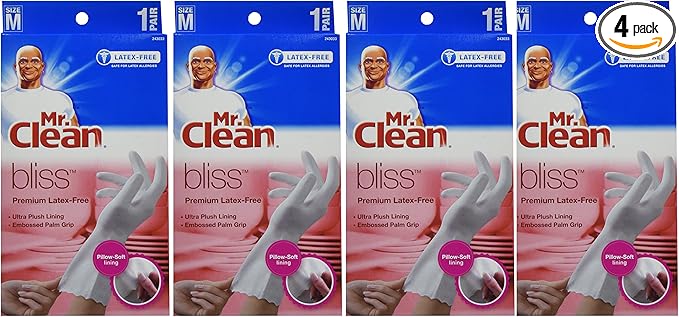 Mr. Clean 243033 Bliss Premium 1-pair Latex-free Gloves Medium (4 Pack)