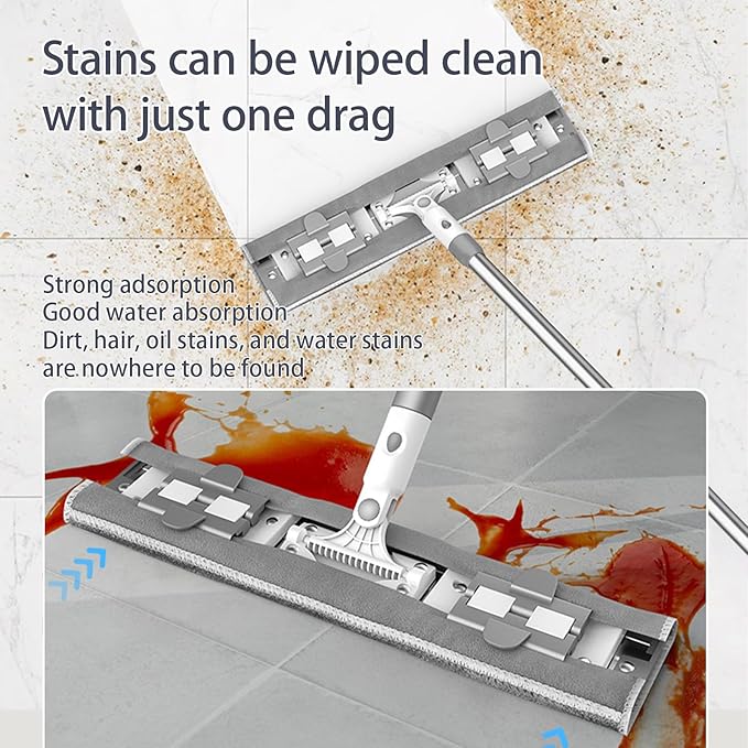 Flat Microfiber Mop for Floor Cleaning 15.7 in (40 cm) Aluminum Base 4-Section Aluminum Handle 52 in Dry &amp Wet Use 4 Washable Pads Debris Scraper – LJGG (Gray/White)